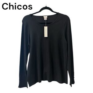 Chico's Classic Black Long Sleeve Top button accents on sleeve